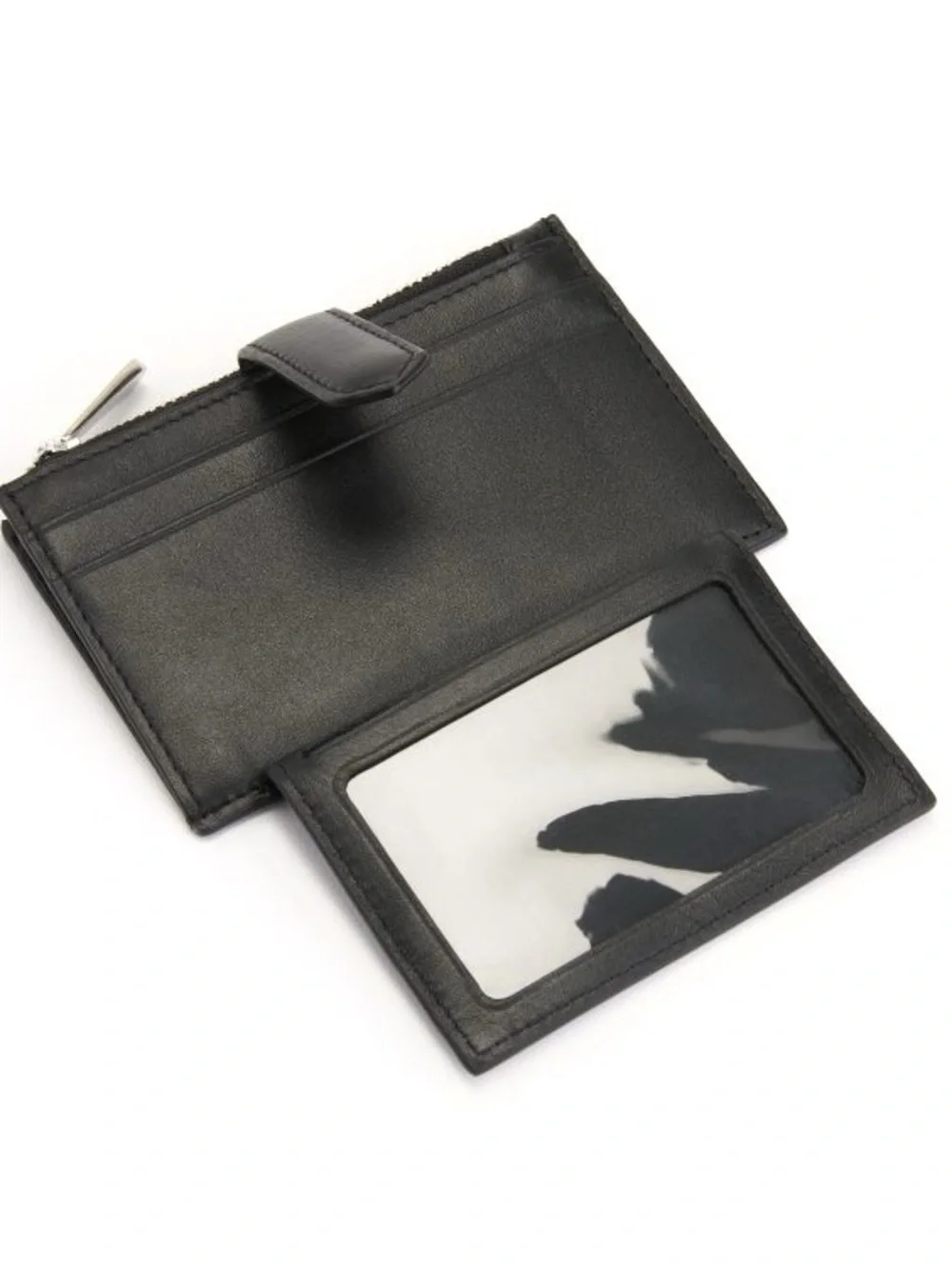 ROYCE New York Black Leather Card & Zip Pocket Holder